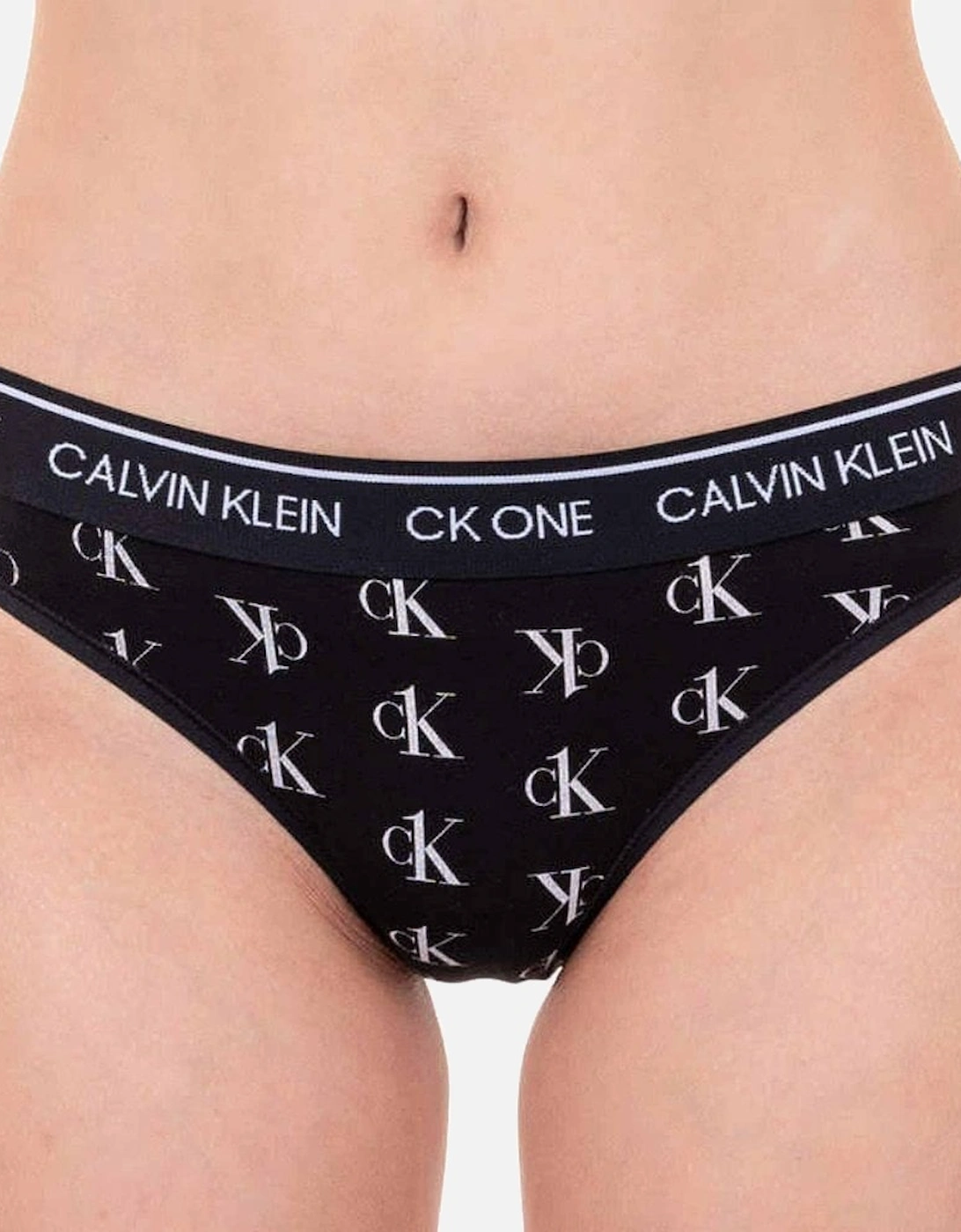 CK One Cotton Modal Blend Bikini Brief, Staggered Logo/Black