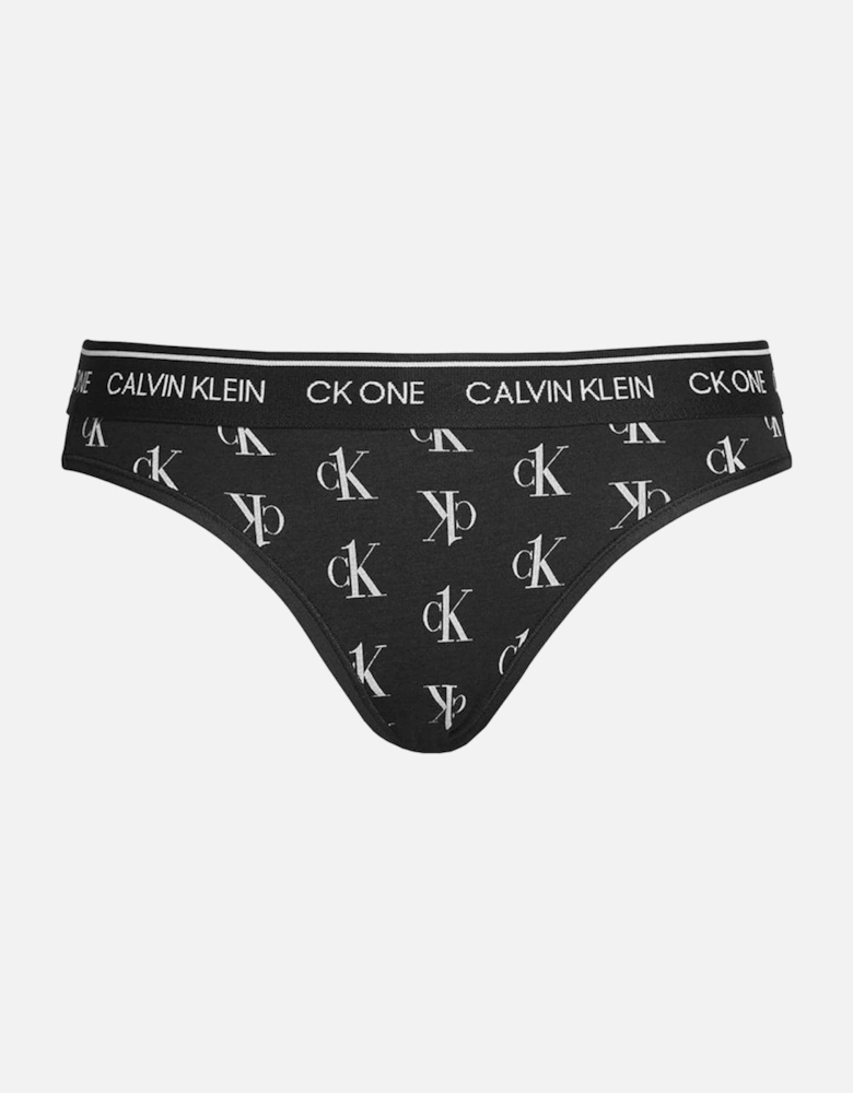 CK One Cotton Modal Blend Bikini Brief, Staggered Logo/Black