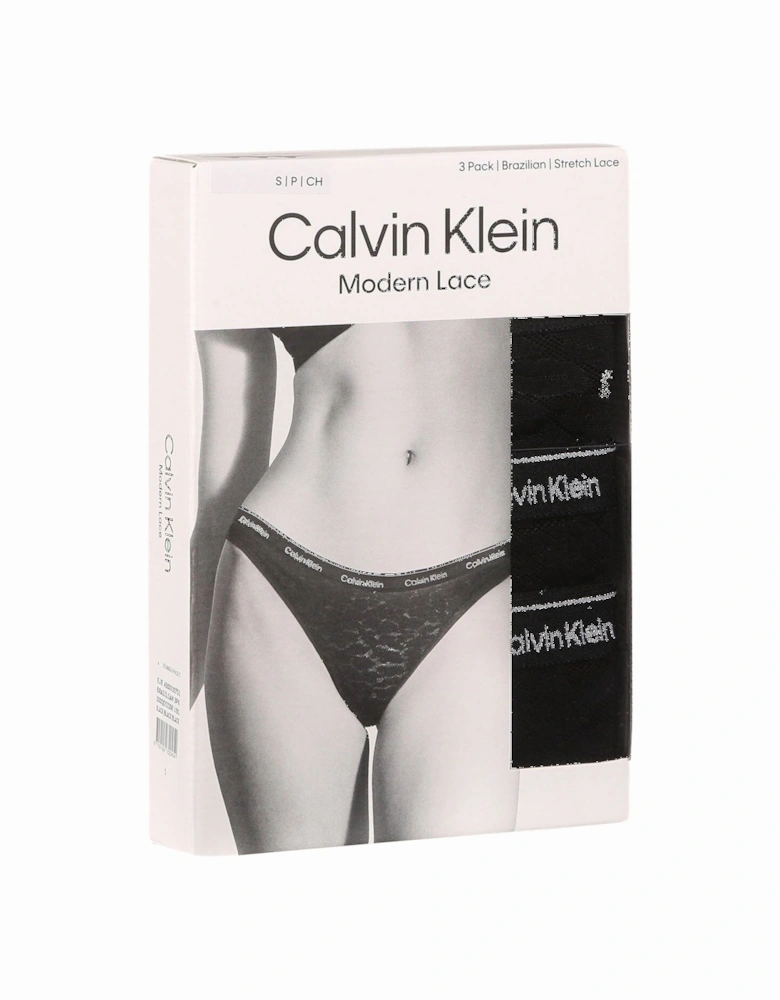 3-Pack Modern Lace Brazilian Briefs, Black