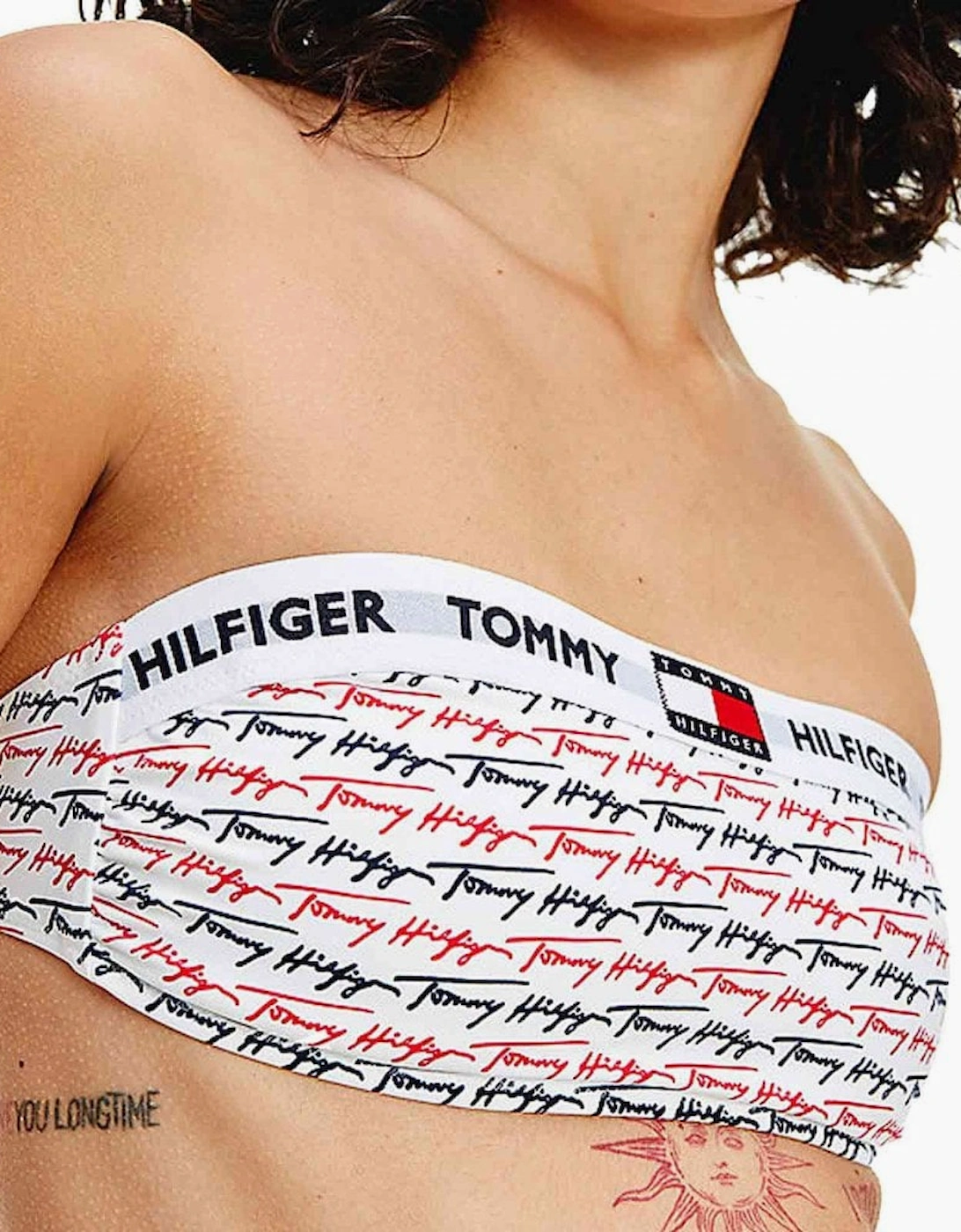 Women's Signature Bandeau Swim Bikini Top, Tommy Dna - White - Size: L