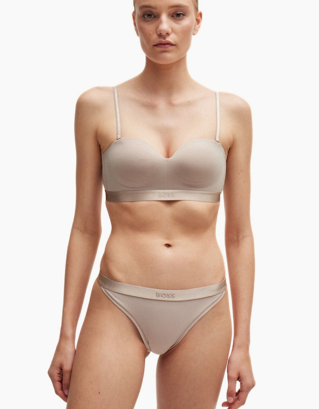 Hugo Boss Women's Tan/Tan Bea Cotton Modal Padded Triangle Bra, Light Beige - Size: Xxl