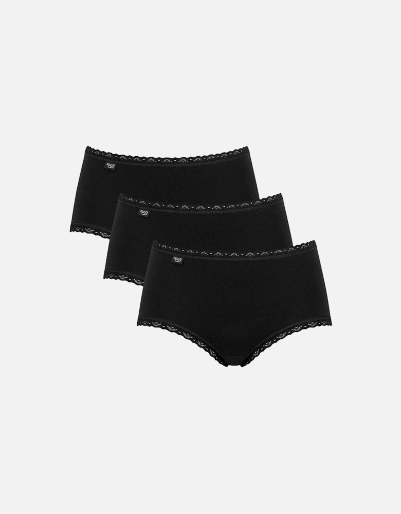 24/7 3-Pack Cotton Lace Midi Brief, Black