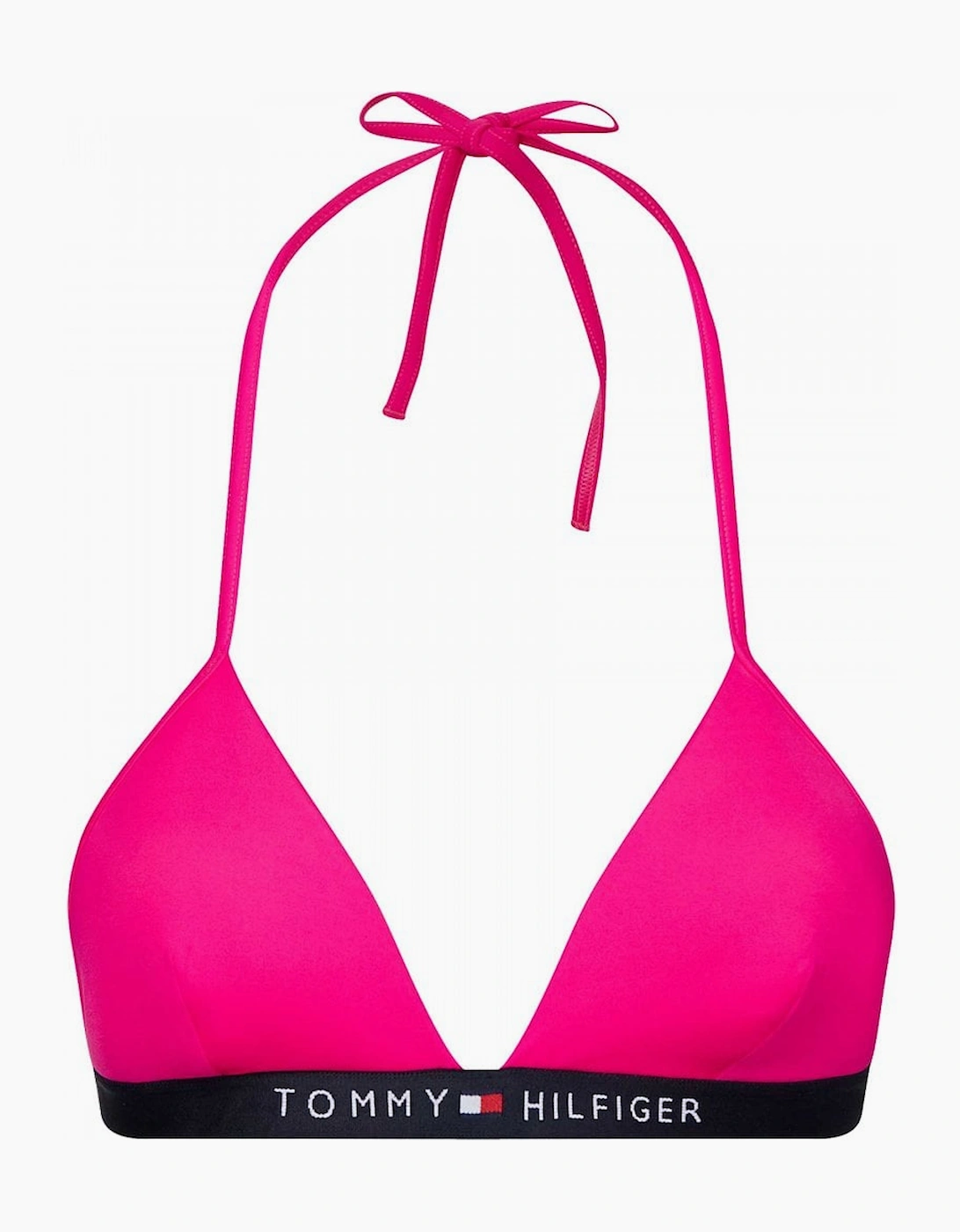 Tommy Hilfiger Women's Fixed Triangle Logo Swim Bikini Top, Pink Glo - Size: L