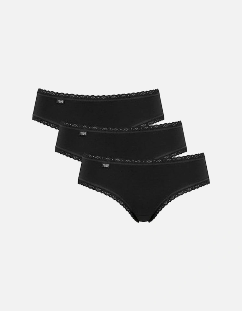 24/7 3-Pack Cotton Lace Hipster Brief, Black