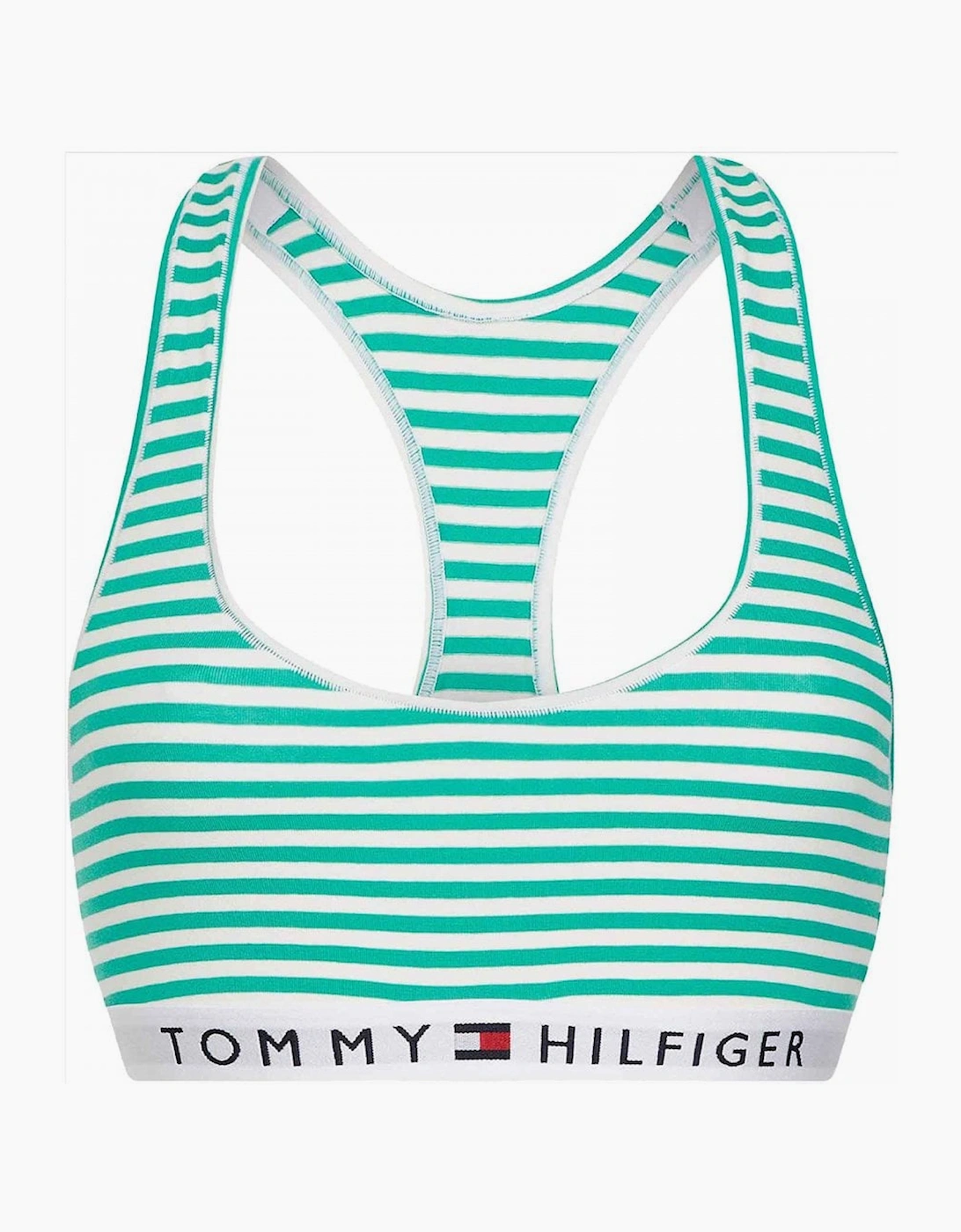 Tommy Hilfiger Women's Organic Cotton Logo Bralette, Ministripe/Emerald - Size: 12