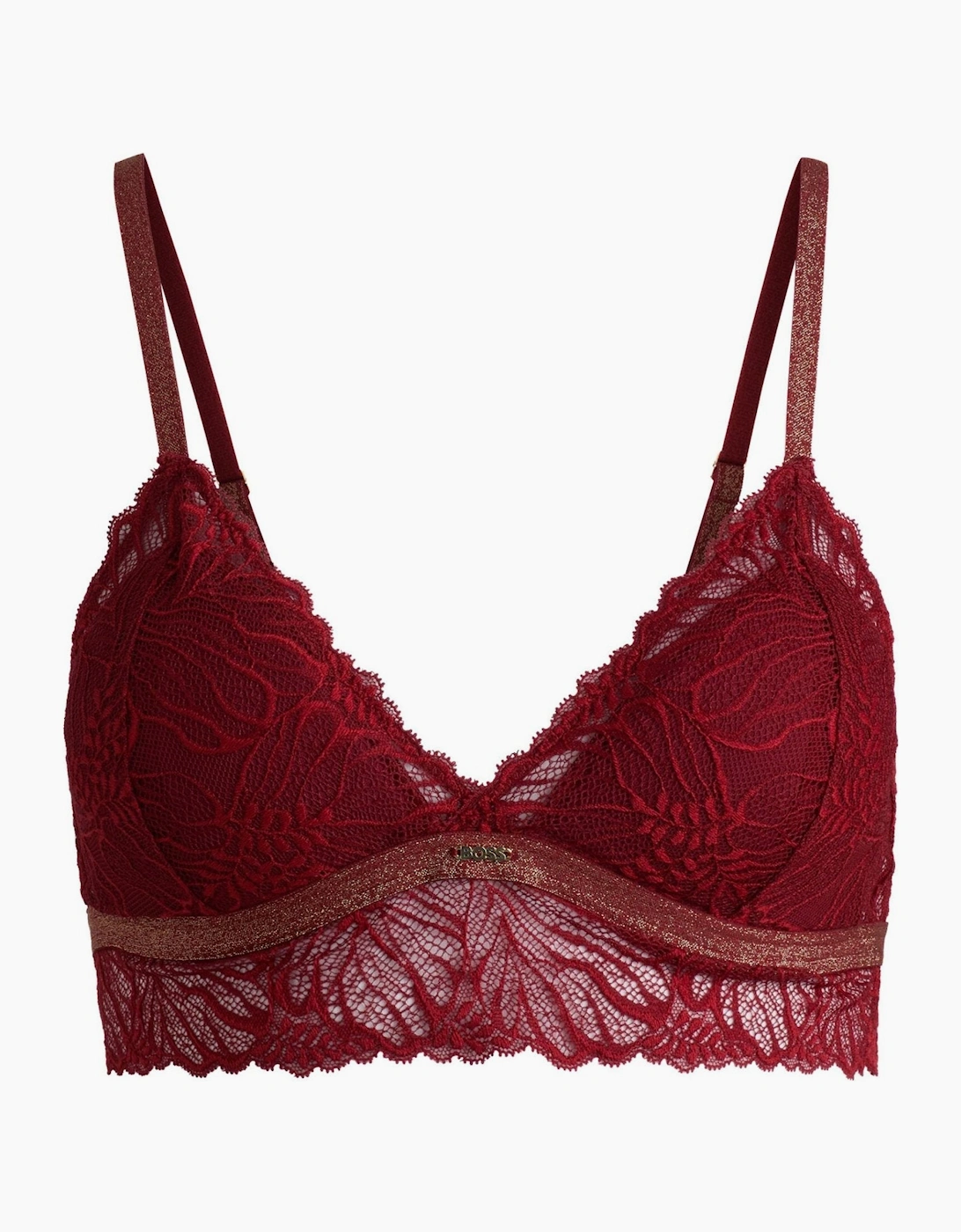 Hugo Boss Women's Red Bianca Lace Triangle Bra, Burgundy - Size: M