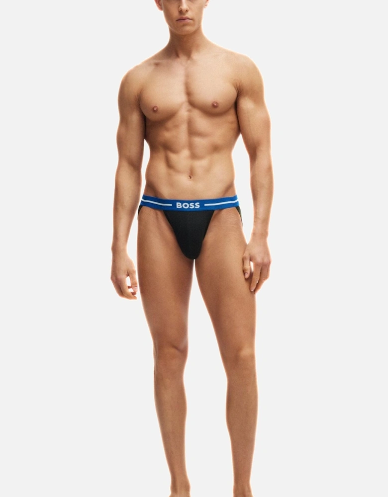 3-Pack Power Contrast Waistband Jockstraps, Black w/ blue/green