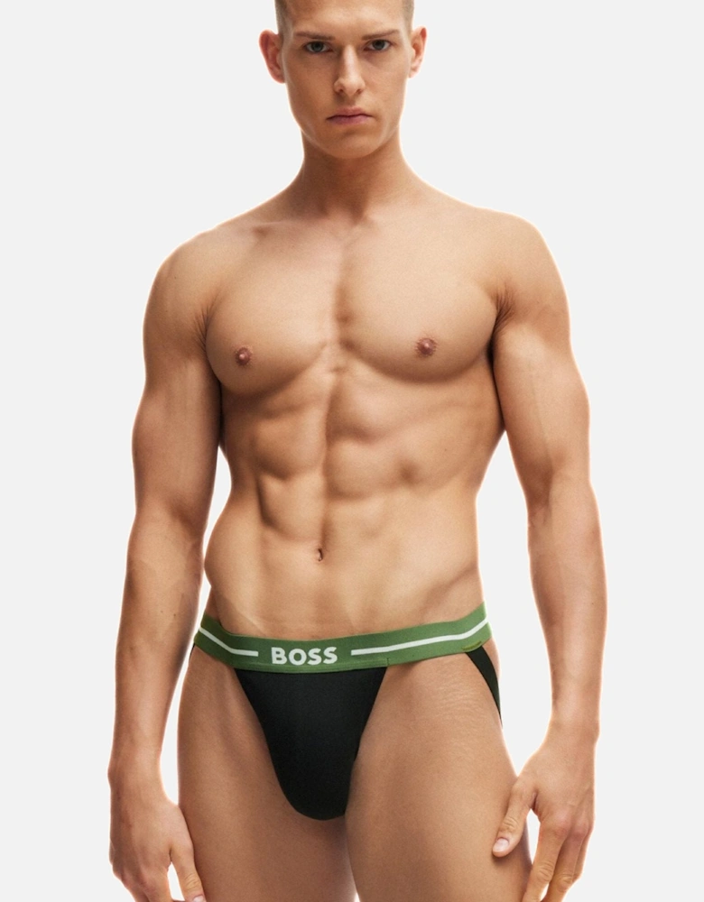 3-Pack Power Contrast Waistband Jockstraps, Black w/ blue/green