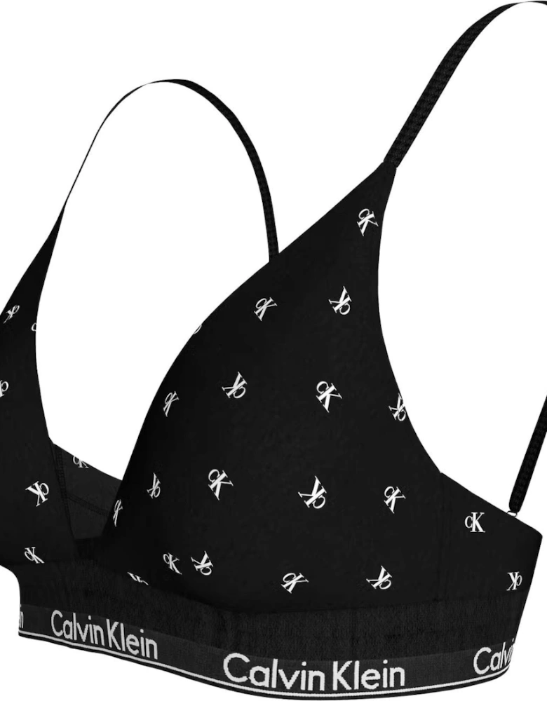 Women Diamond Logo Print Lightly Lined Triangle Bra, Black