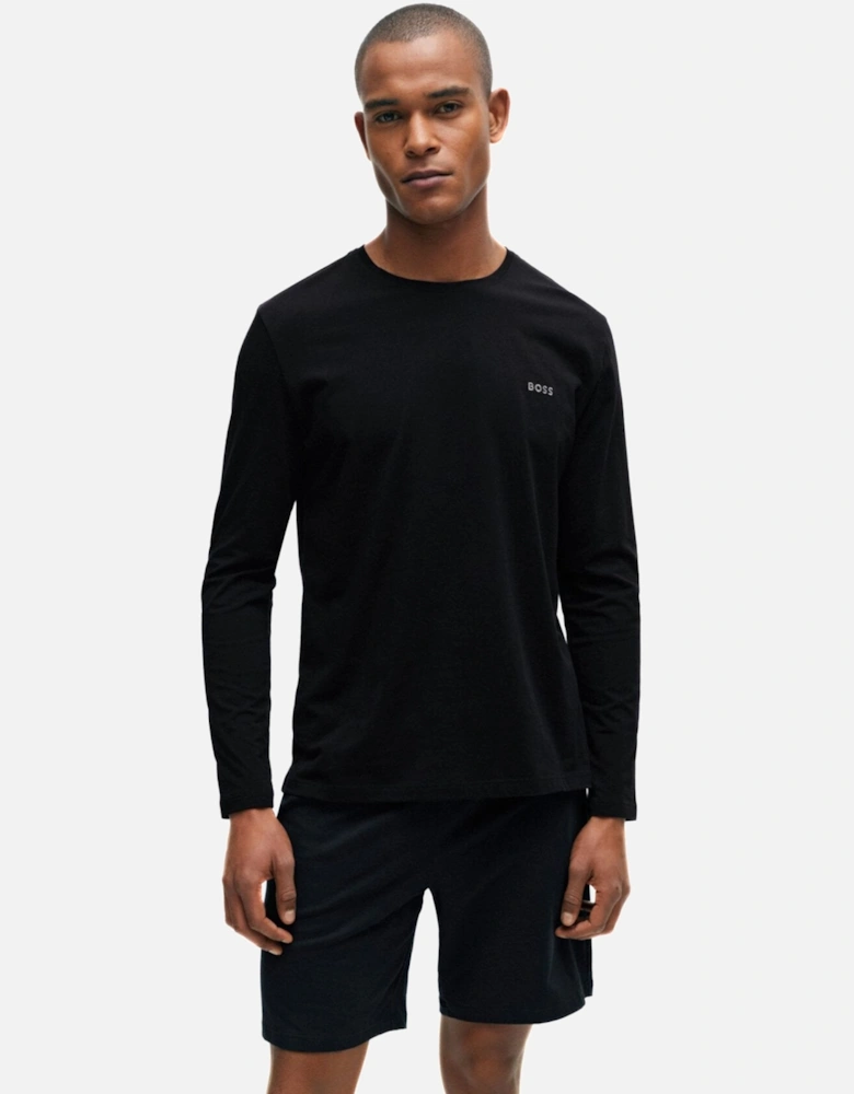 Luxe Jersey Long-Sleeve Loungewear T-Shirt, Black