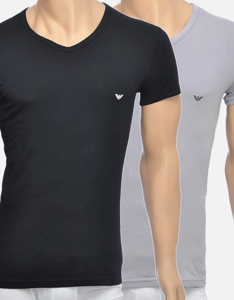 Bodywear 2-Pack Stretch Cotton V-Neck T-shirt, Black/Grey