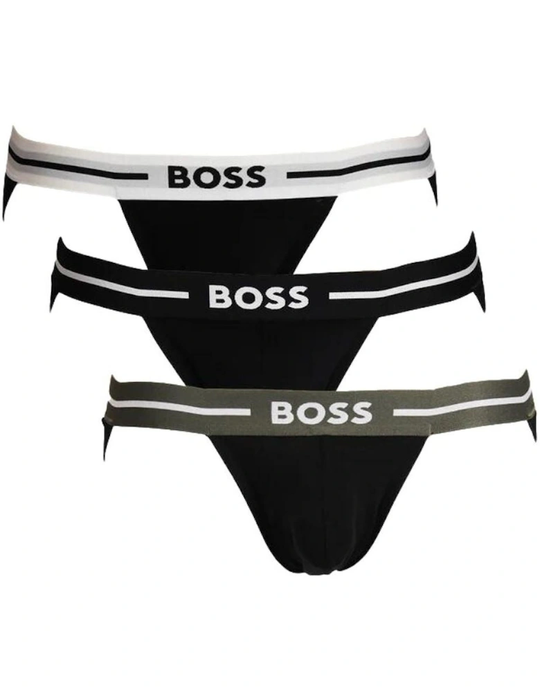 3-Pack Power Contrast Waistband Jockstraps, Black w/ khaki/white