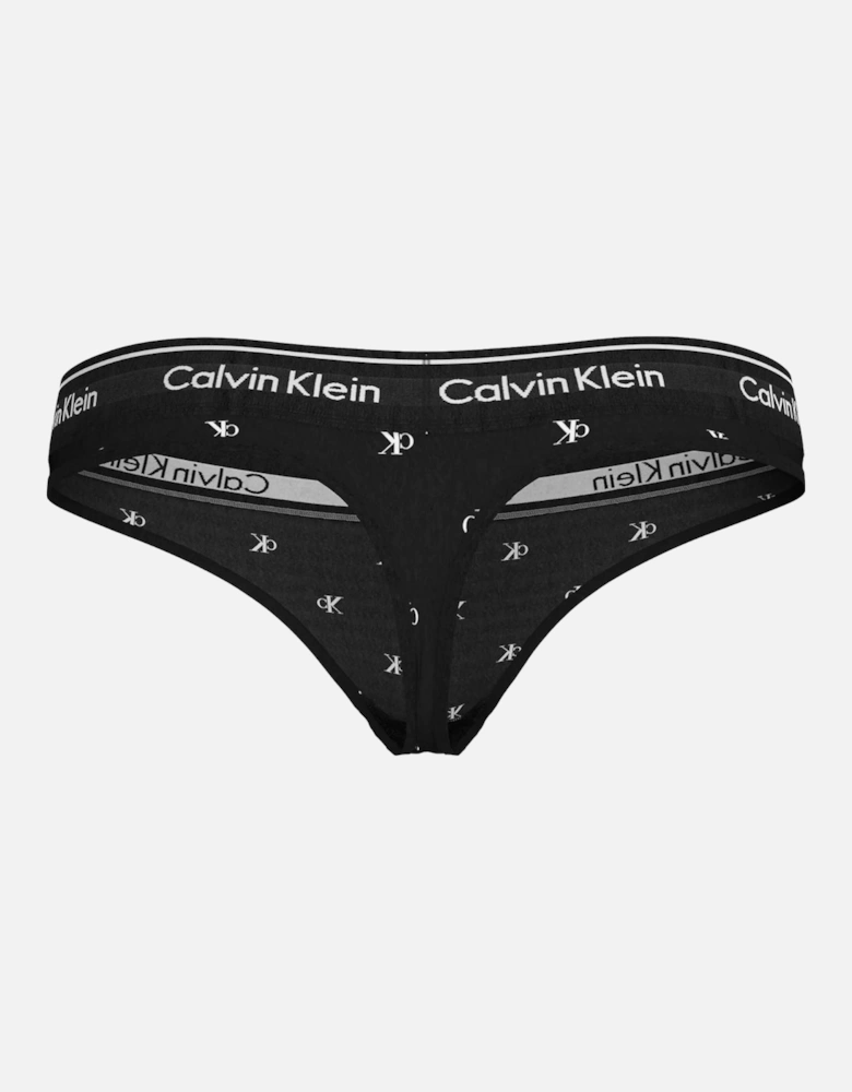 Women Diamond Logo Print Thong, Black