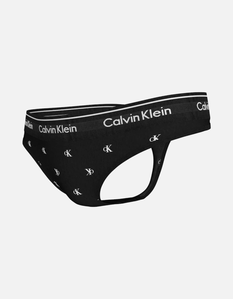 Women Diamond Logo Print Thong, Black