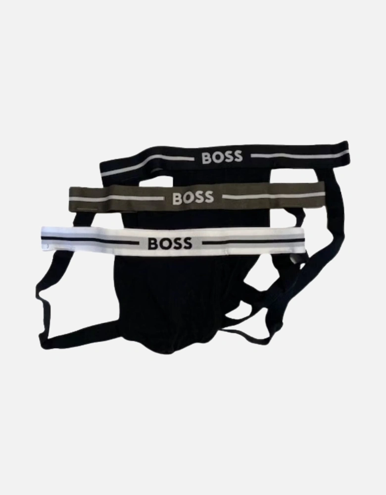 3-Pack Power Contrast Waistband Jockstraps, Black w/ khaki/white