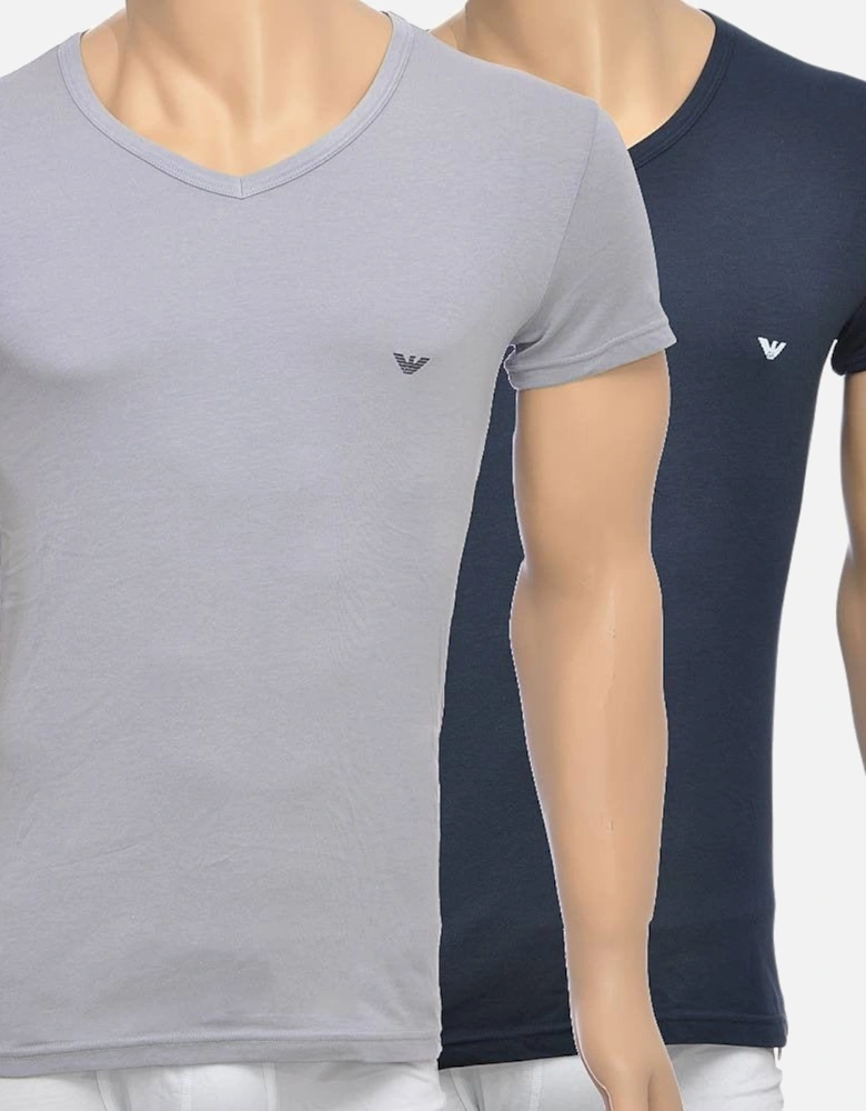 Bodywear 2-Pack Stretch Cotton V-Neck T-shirt, Grey/Navy