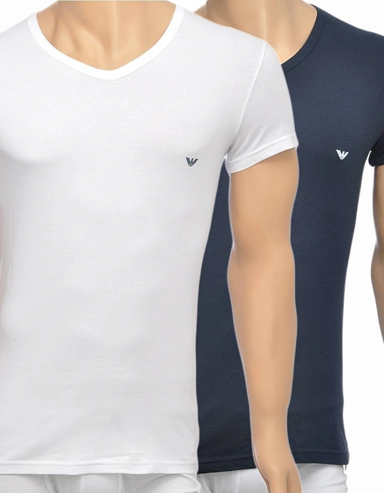 Bodywear 2-Pack Stretch Cotton V-Neck T-shirt, White/Navy