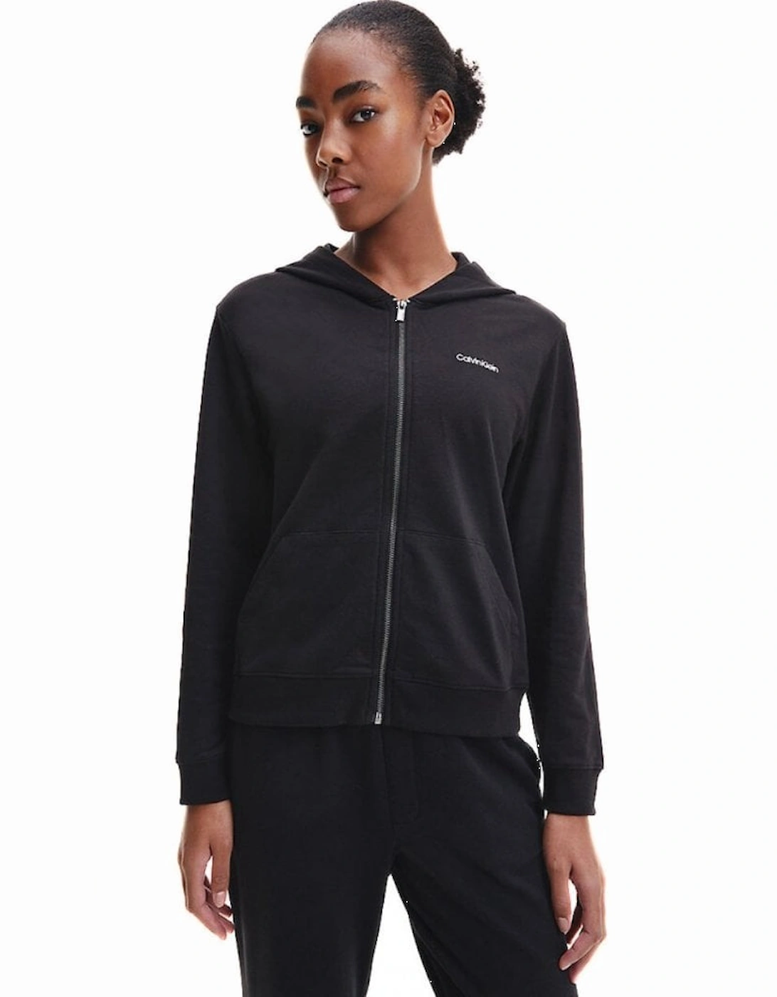 Women Modern Cotton Zip-Thru Track Jacket, Black