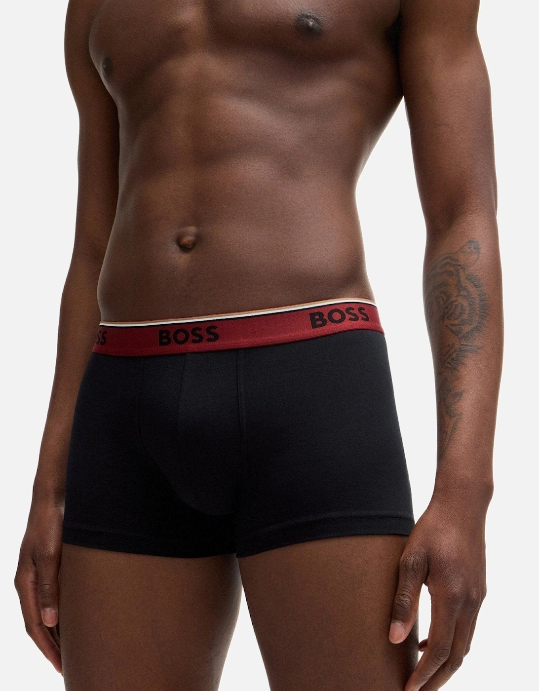 3-Pack Power Logo Boxer Trunks, Black w/ burgundy/beige