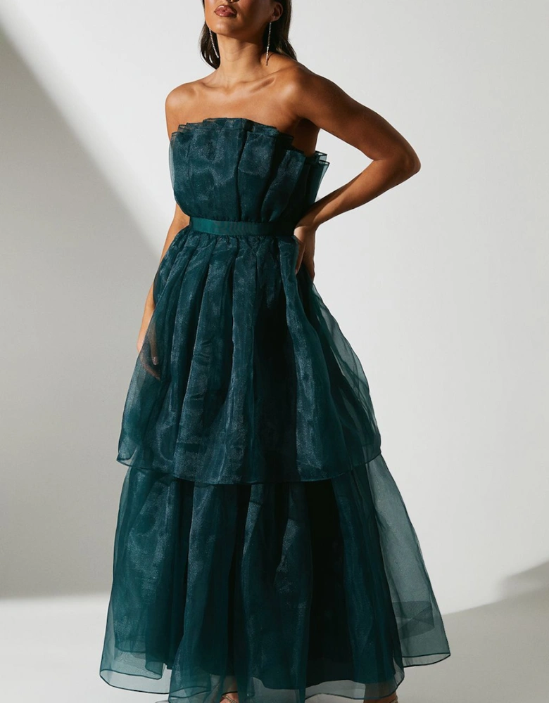 Organza Fan Bodice Maxi Dress