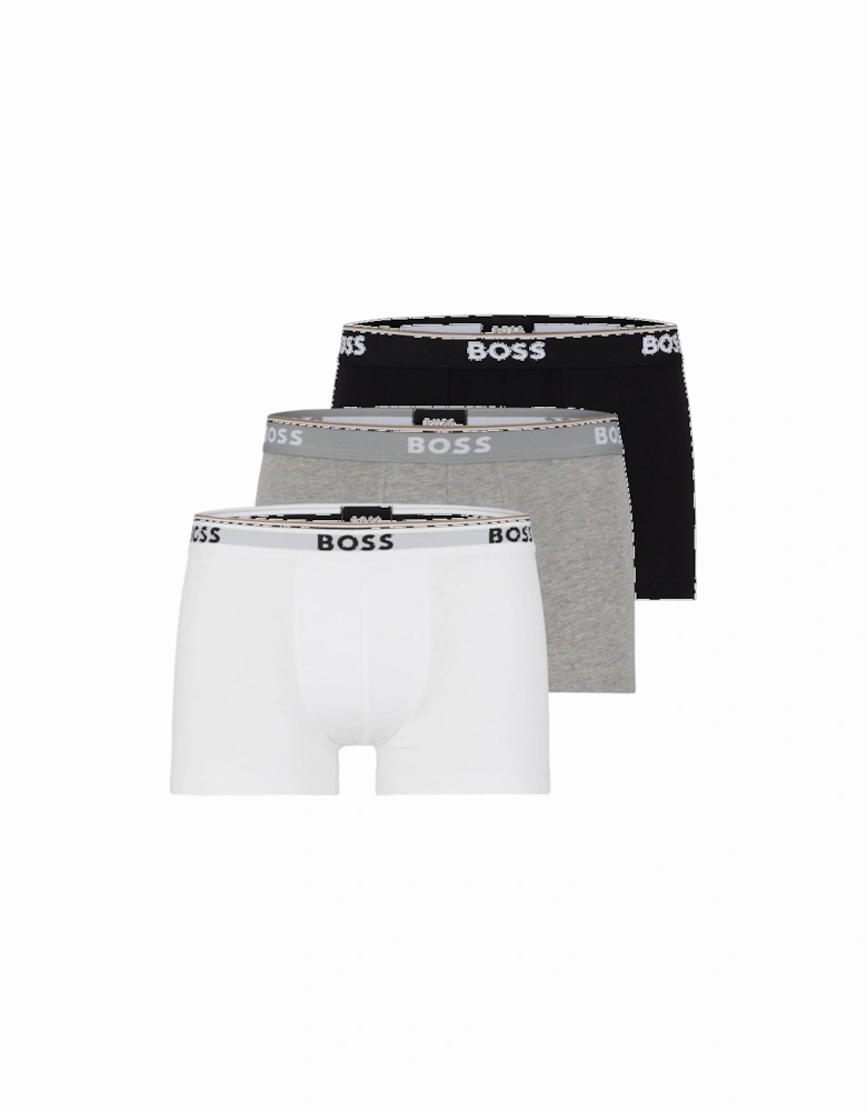 3-Pack Power Logo Boxer Trunks, Black/White/Grey