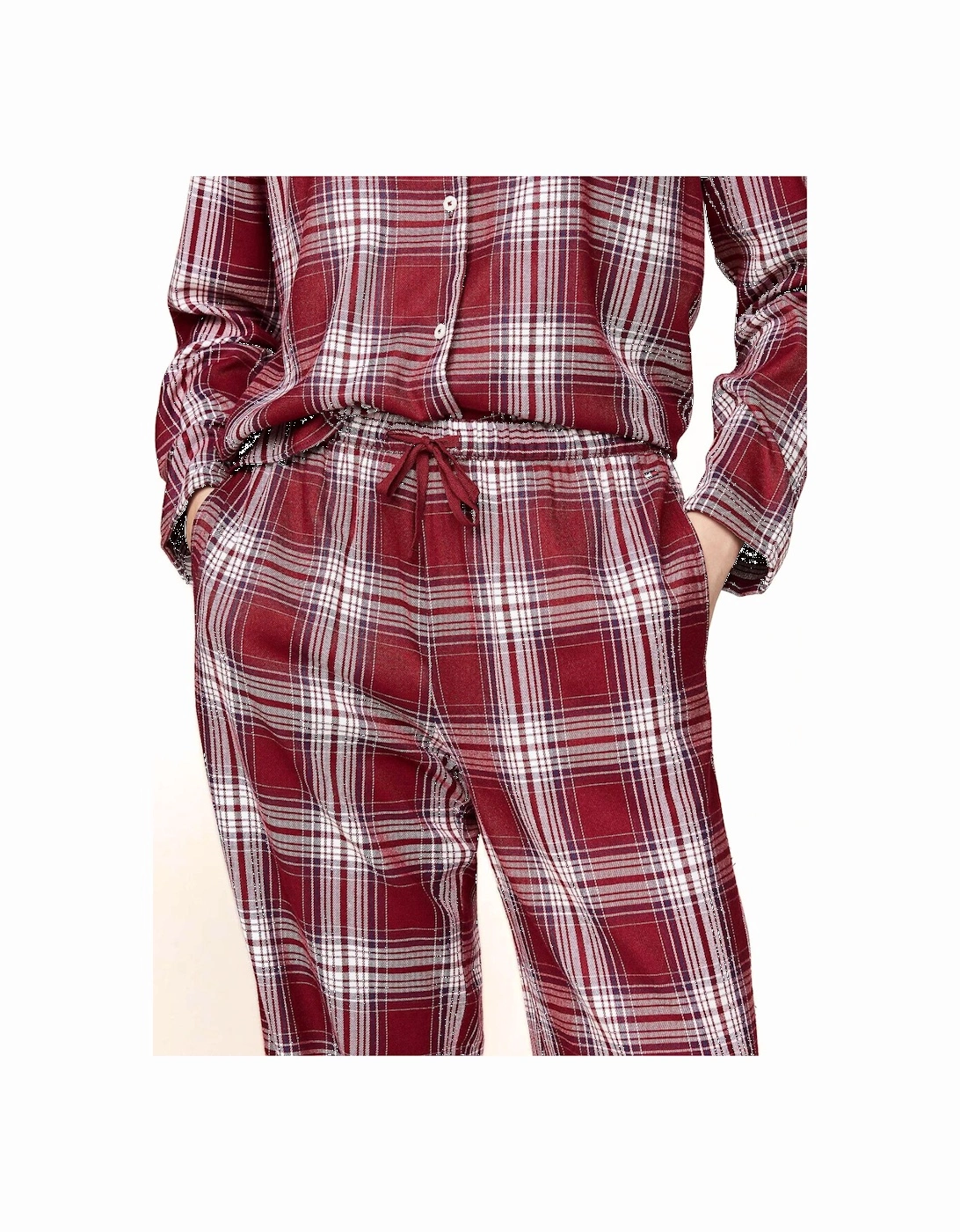 Women Plaid Check Flannel Pyjama Set, Deep Rouge