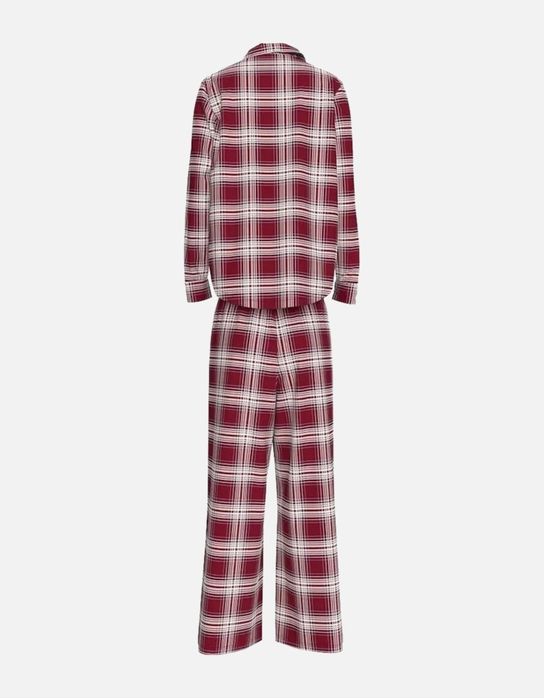 Women Plaid Check Flannel Pyjama Set, Deep Rouge