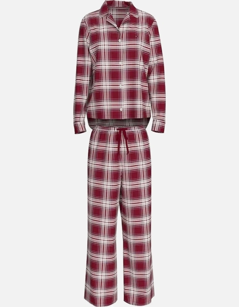 Women Plaid Check Flannel Pyjama Set, Deep Rouge