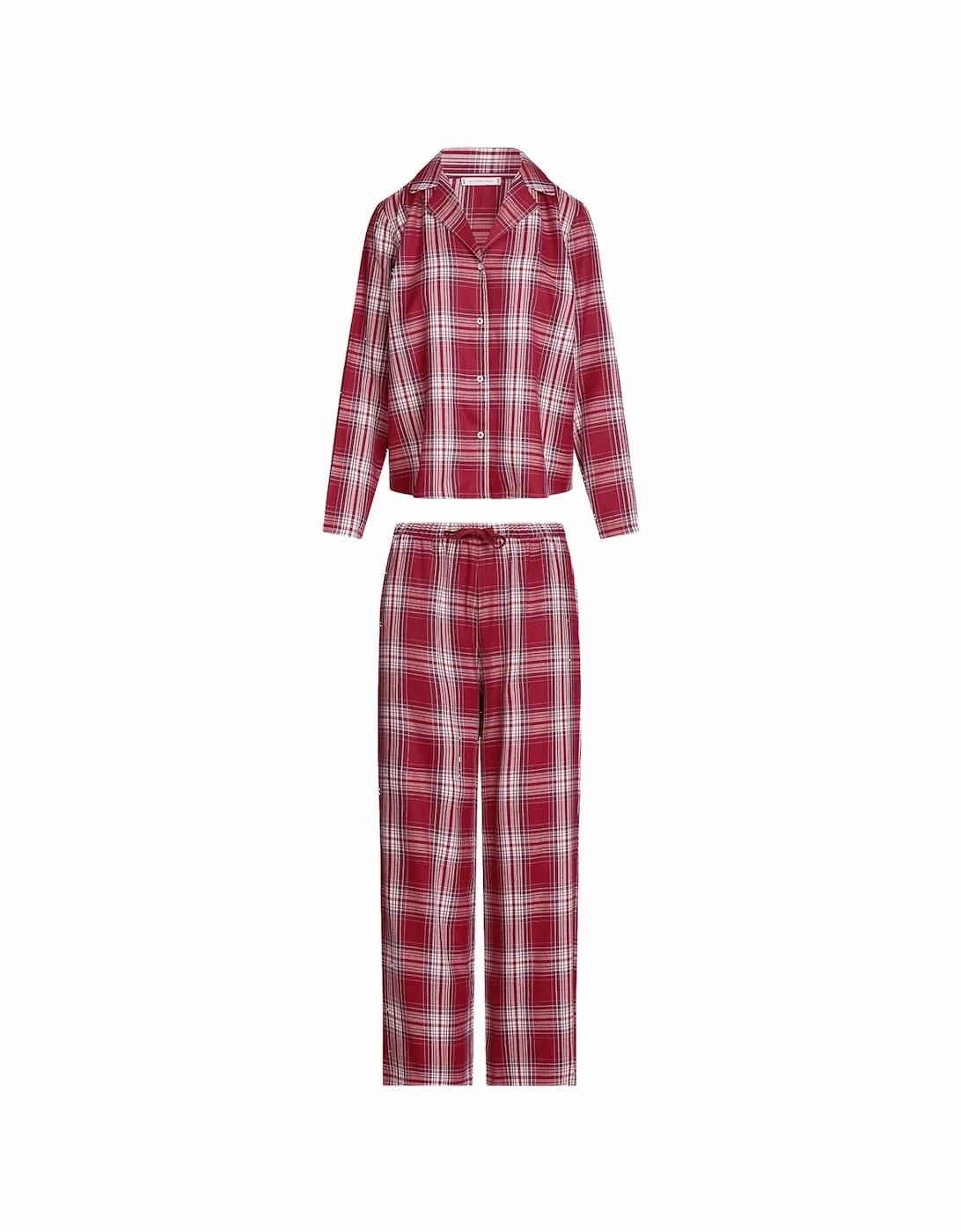 Women Plaid Check Flannel Pyjama Set, Deep Rouge, 10 of 9