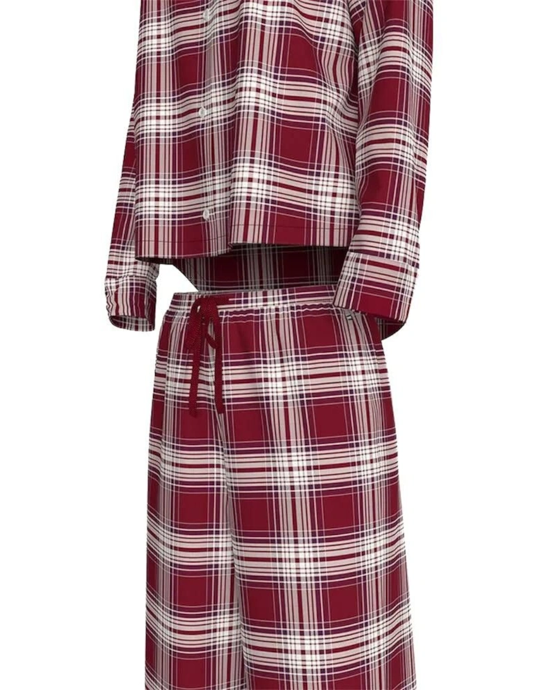 Women Plaid Check Flannel Pyjama Set, Deep Rouge