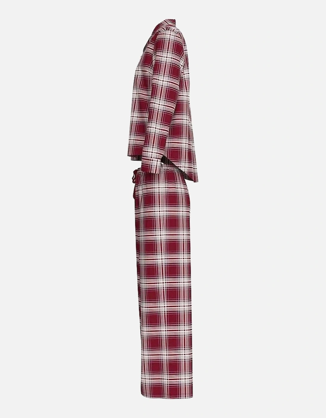 Women Plaid Check Flannel Pyjama Set, Deep Rouge