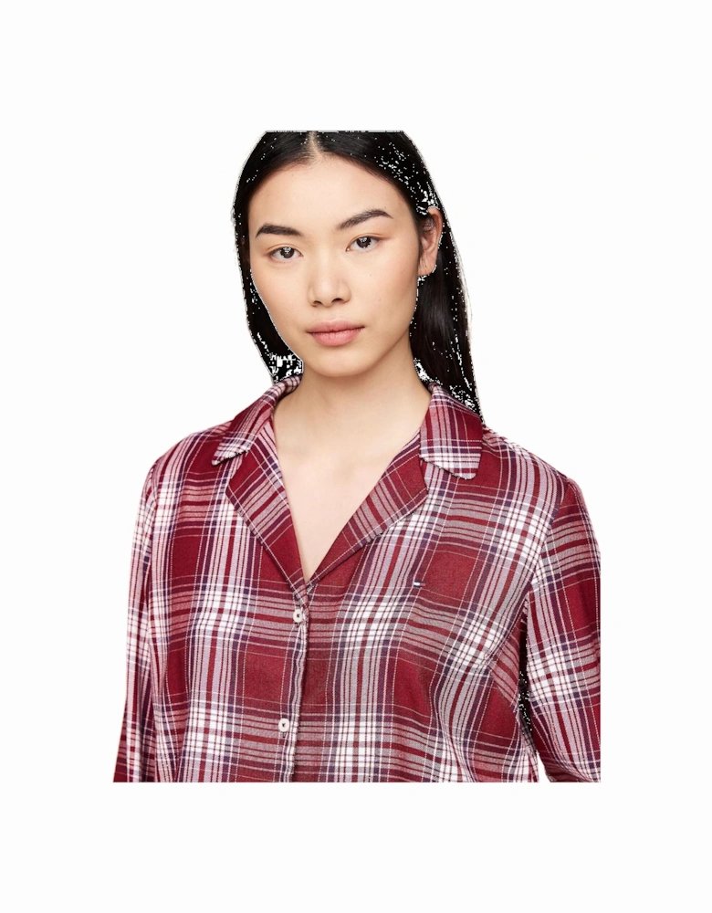 Women Plaid Check Flannel Pyjama Set, Deep Rouge