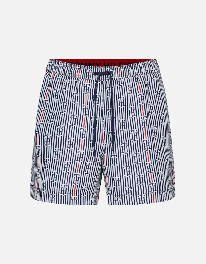 Medium Drawstring Print Swim Shorts, Logo STR - White