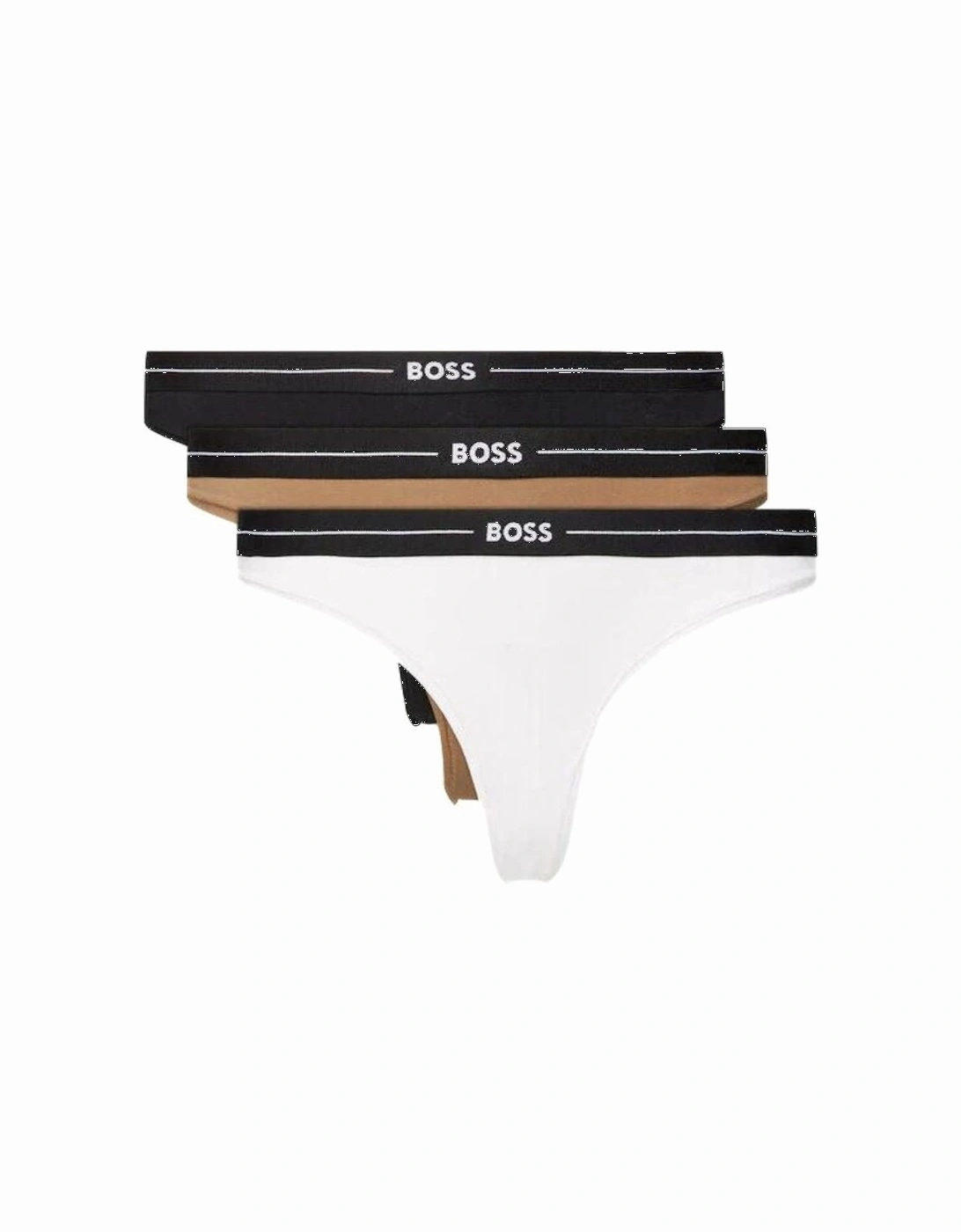 Hugo Boss Women's 3-Pack Power Logo Thongs, Black/White/Beige - Size: 14