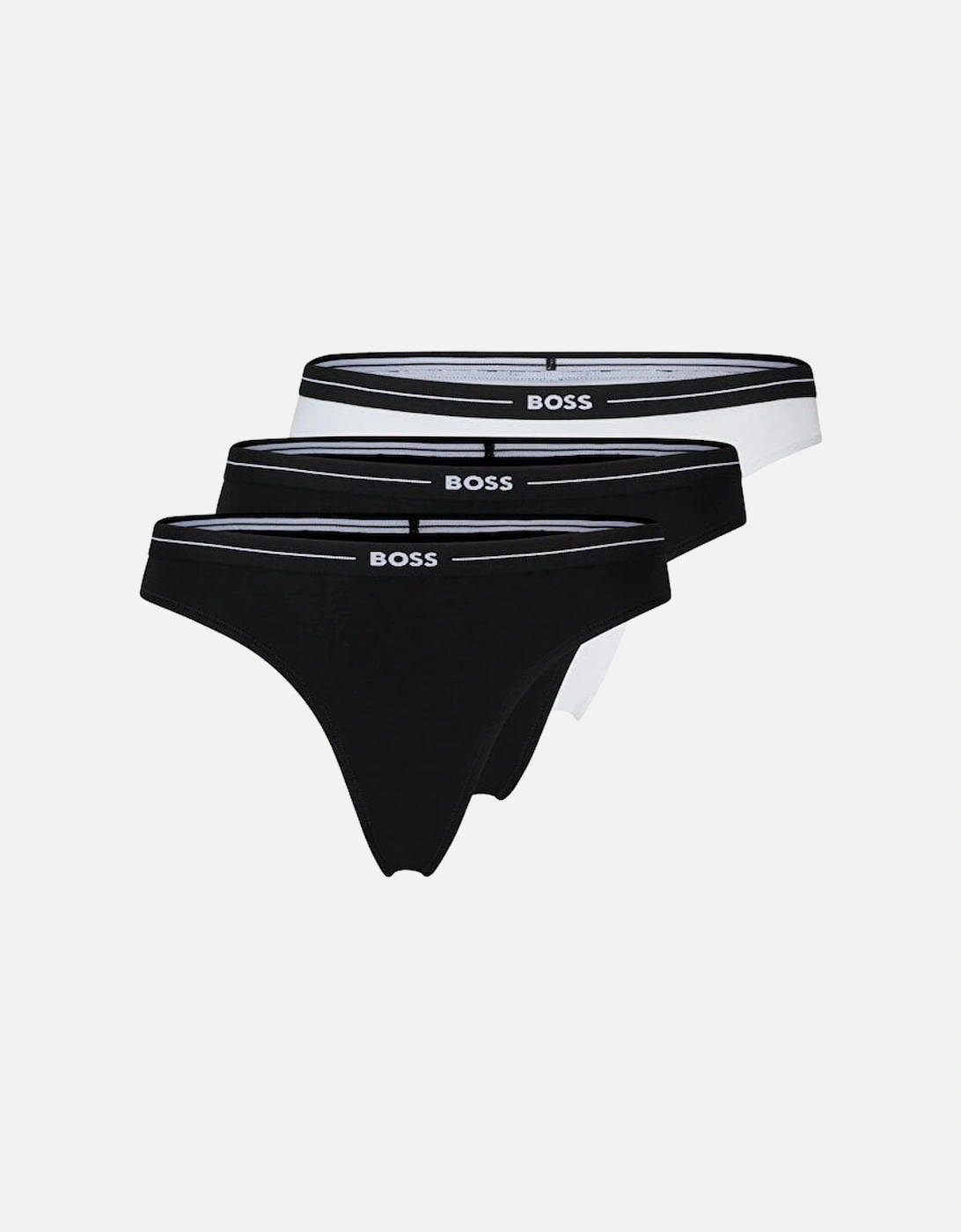 Hugo Boss Women's 3-Pack Power Logo Thongs, Black/white - Size: 8