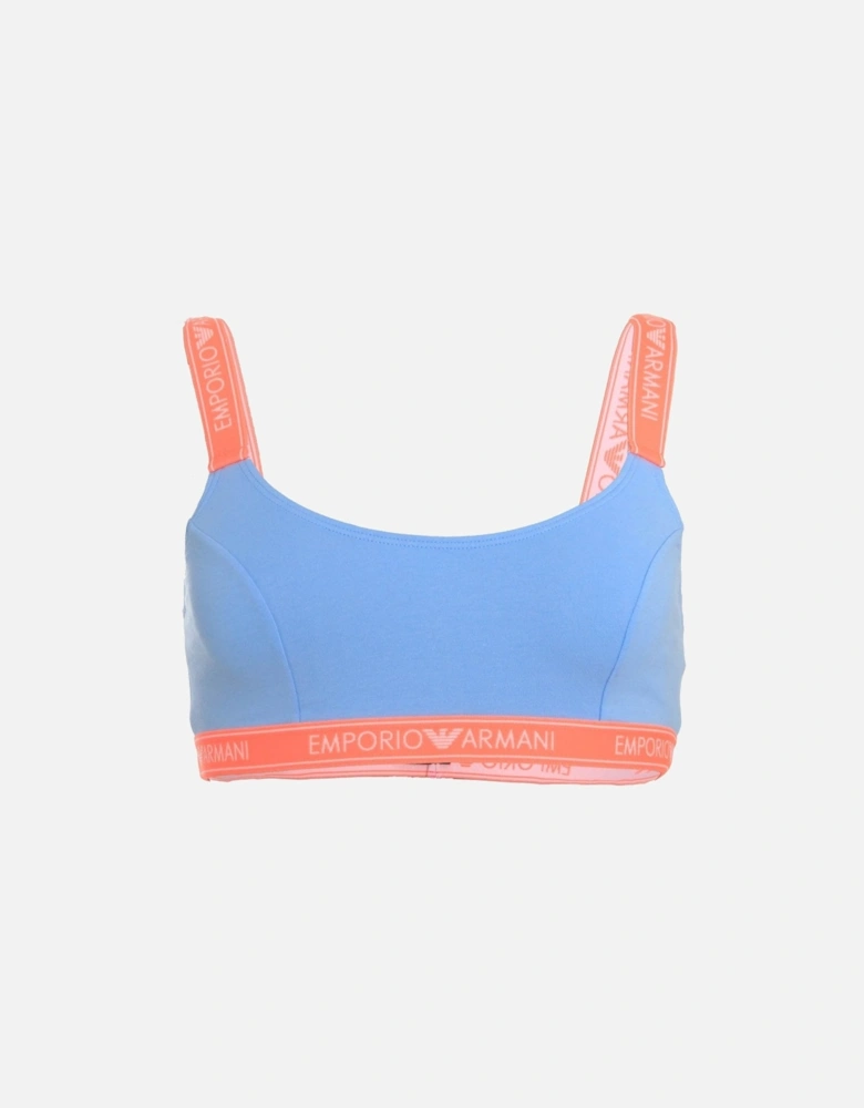 Iconic Logo Band Stretch Cotton Bralette, Pale Blue with Contrast Band