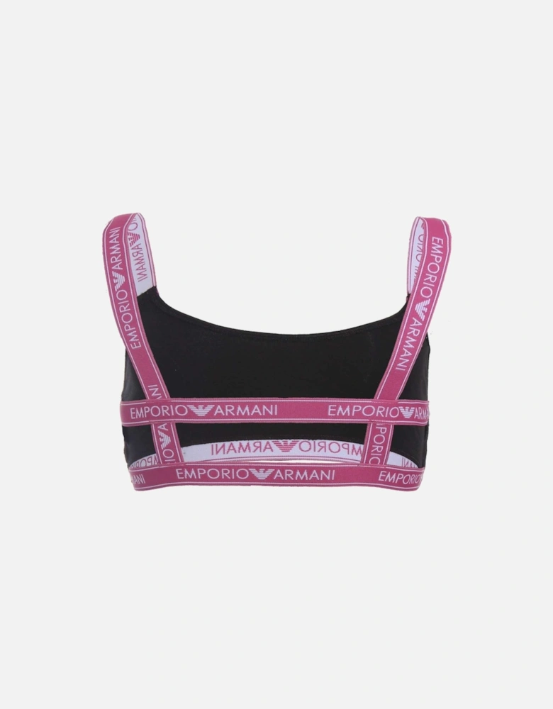 Iconic Logo Band Stretch Cotton Bralette, Black with Pink