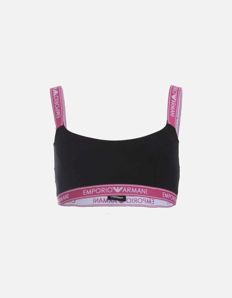 Iconic Logo Band Stretch Cotton Bralette, Black with Pink