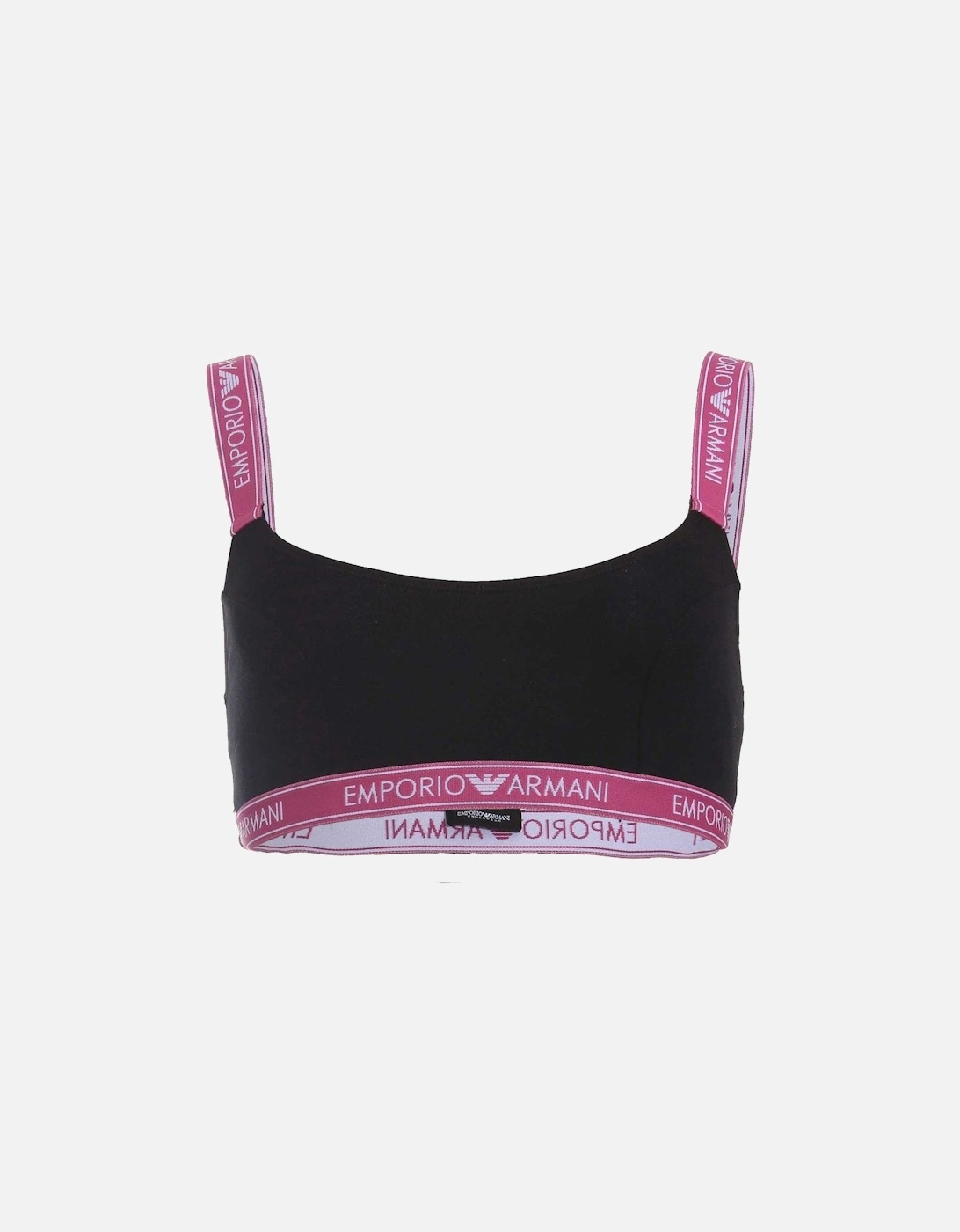 Iconic Logo Band Stretch Cotton Bralette, Black with Pink, 3 of 2