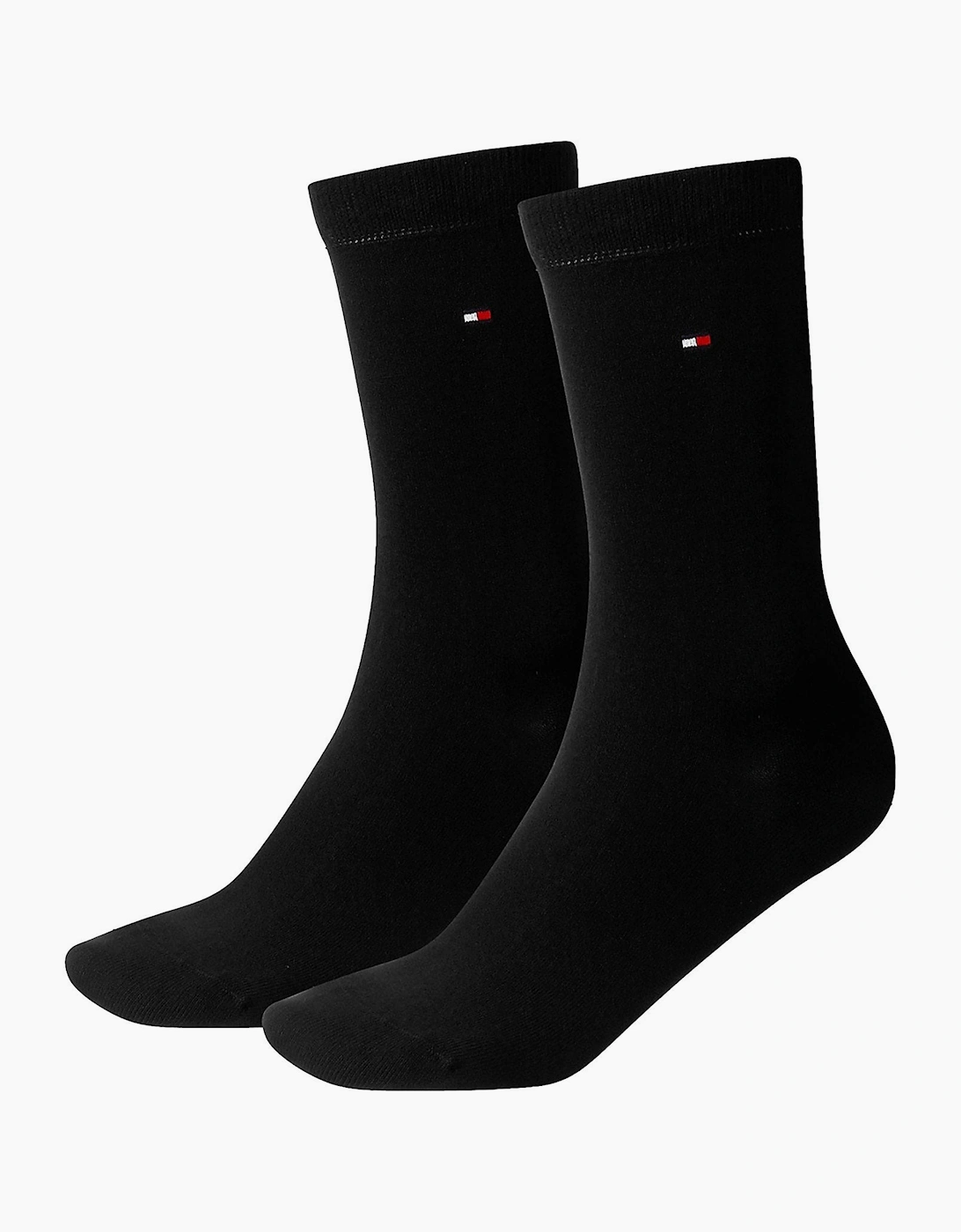Tommy Hilfiger Women's Black/Black 2-Pack Classic Embroidered Logo Socks, - Size 6/6.5/7/7.5/8/8.5/9
