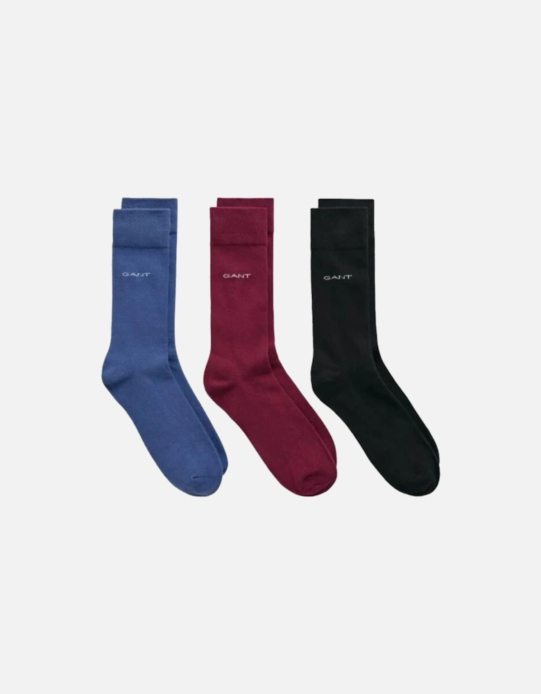 3-Pack Soft Cotton Socks, Black/Blue/Burgundy