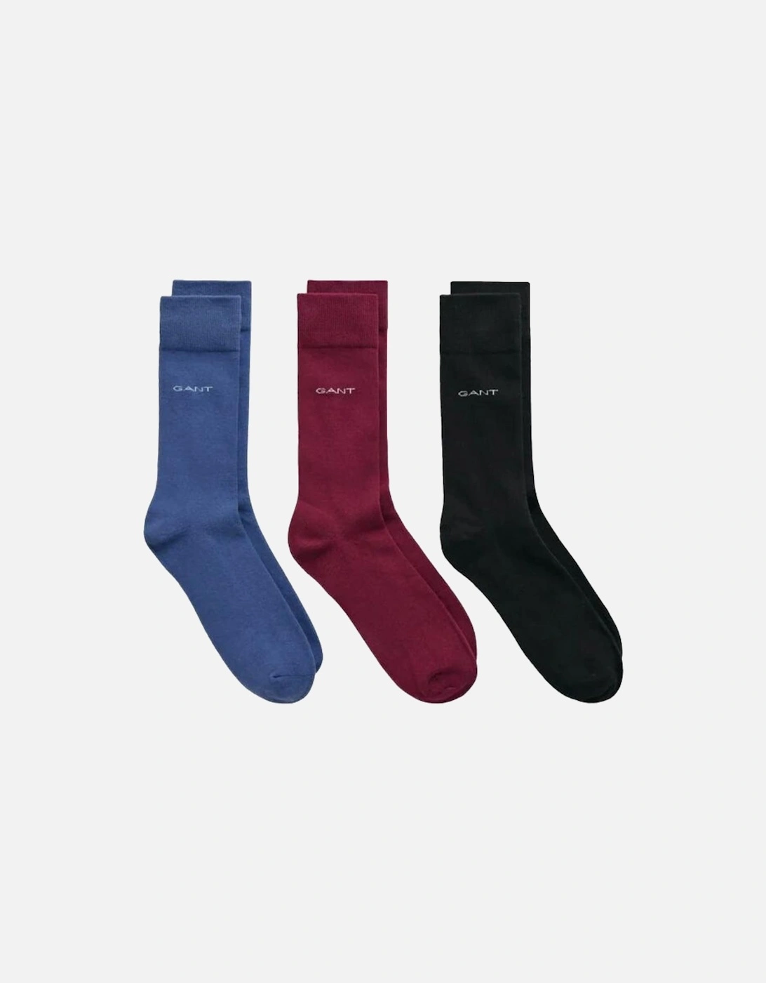 3-Pack Soft Cotton Socks, Black/Blue/Burgundy, 4 of 3