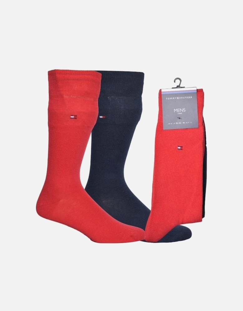 2-Pack Classic Embroidered Logo Socks, Red/Navy