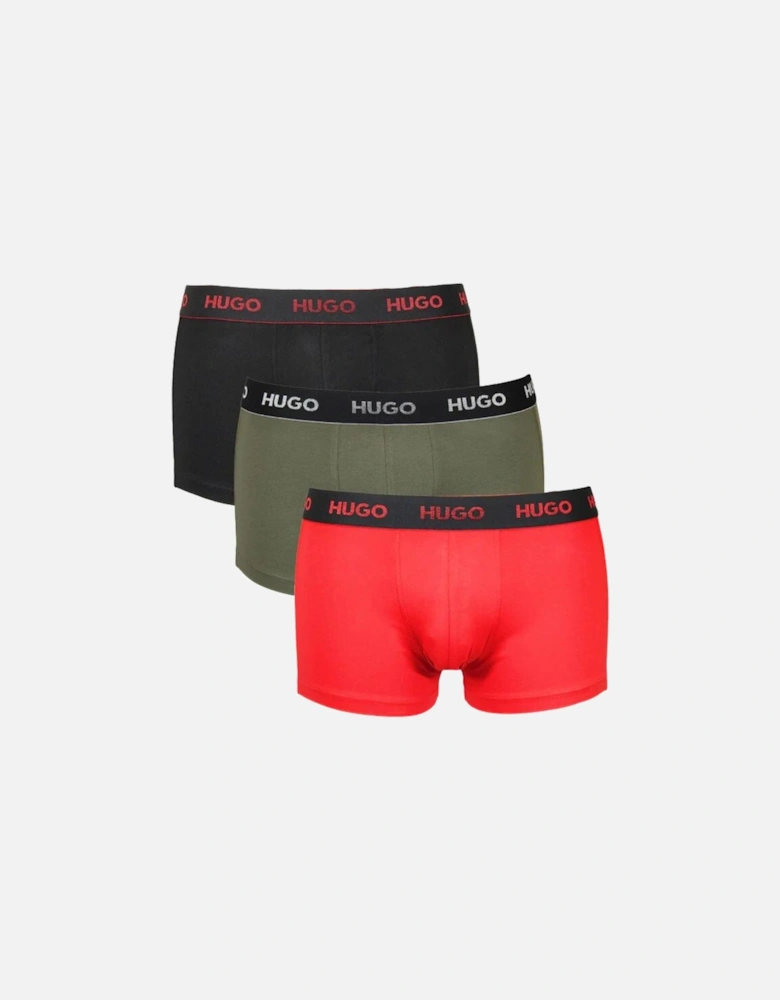 3-Pack Classic Logo Boxer Trunks, Red/Khaki/Black