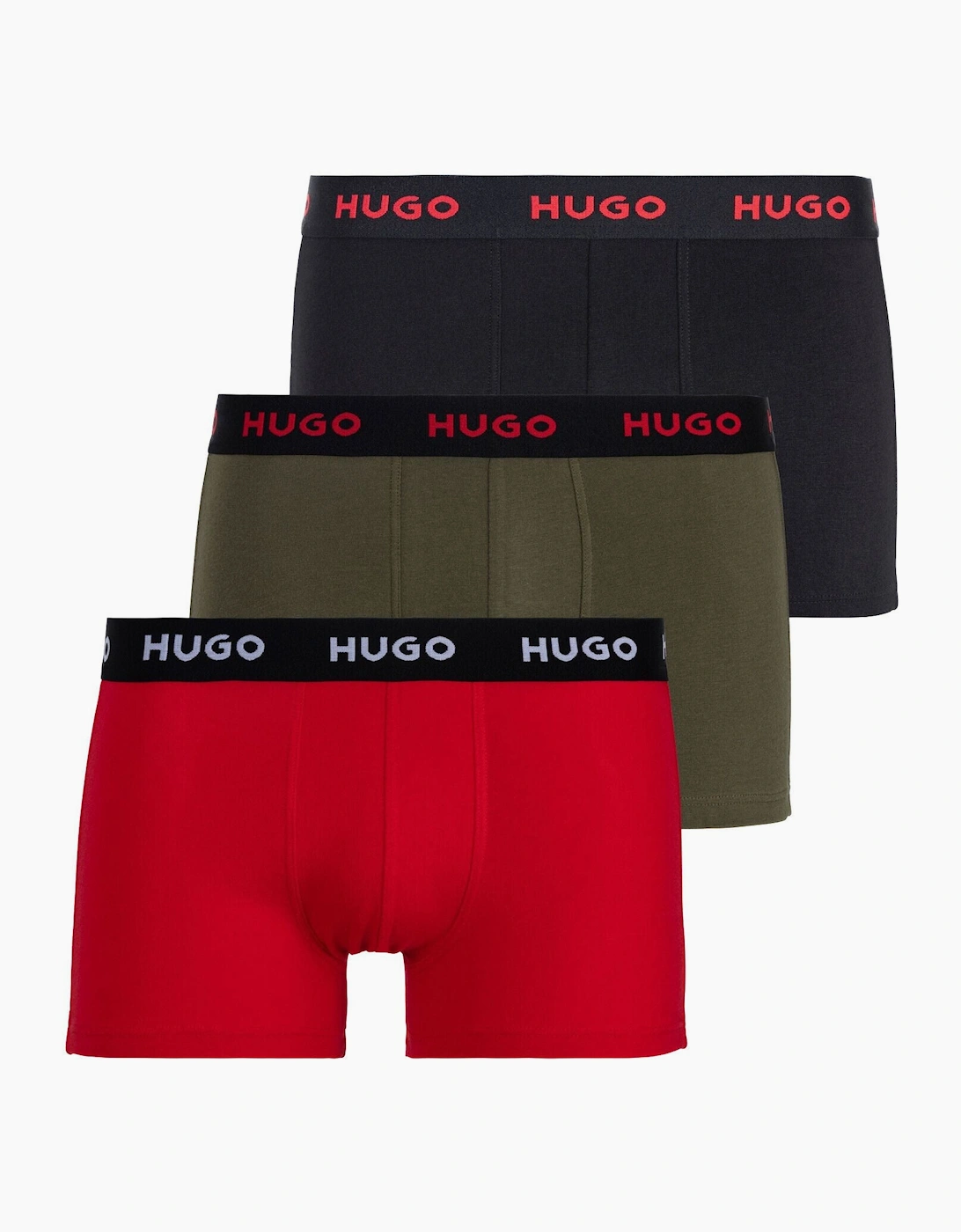 Hugo Boss Men's 3-Pack Classic Logo Boxer Trunks, Black/Red/Khaki - Size: 37/36/32