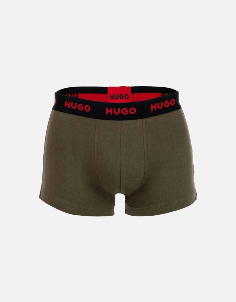 3-Pack Classic Logo Boxer Trunks, Black/Red/Khaki