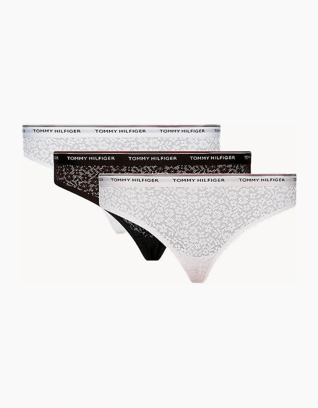 Tommy Hilfiger Tommy Hilfiger Women's 3-Pack Premium Essential Lace Bikini Briefs, Black/White/Light Pink - Grey
