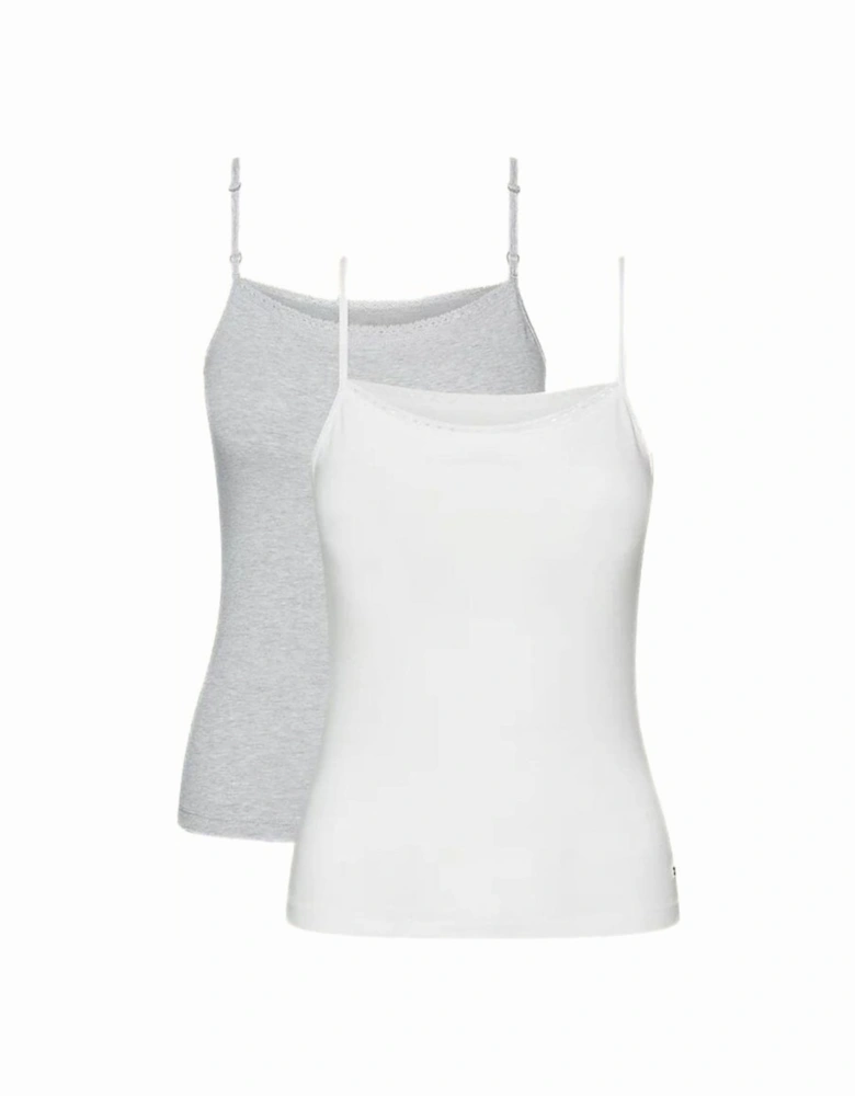 2-Pack Lace Trim Camisole Vest Tops, White / Grey Heather