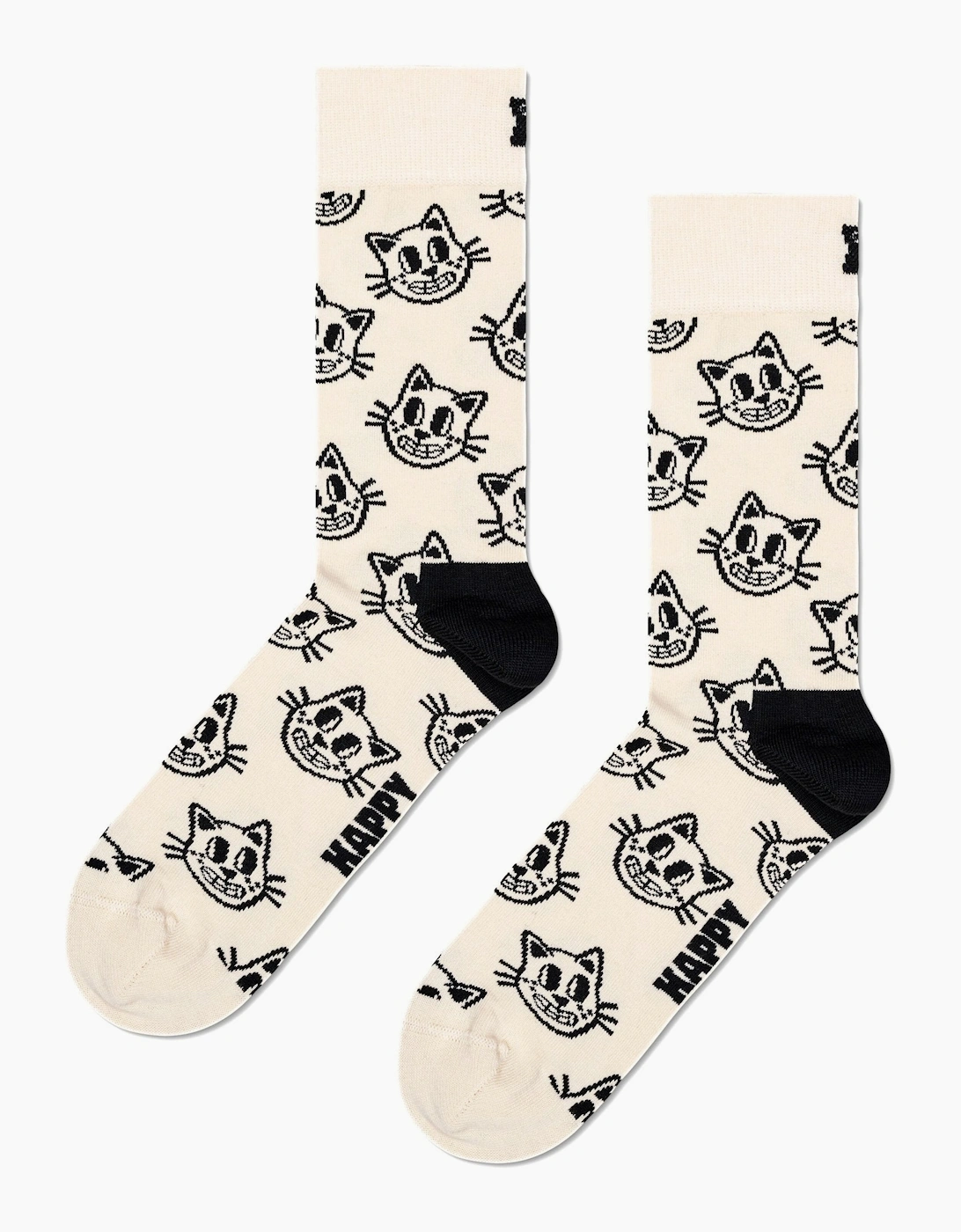 Women's Cat Socks, Cream/black - Size: 5/4/4.5/7/6.5/6/5.5/3/3.5