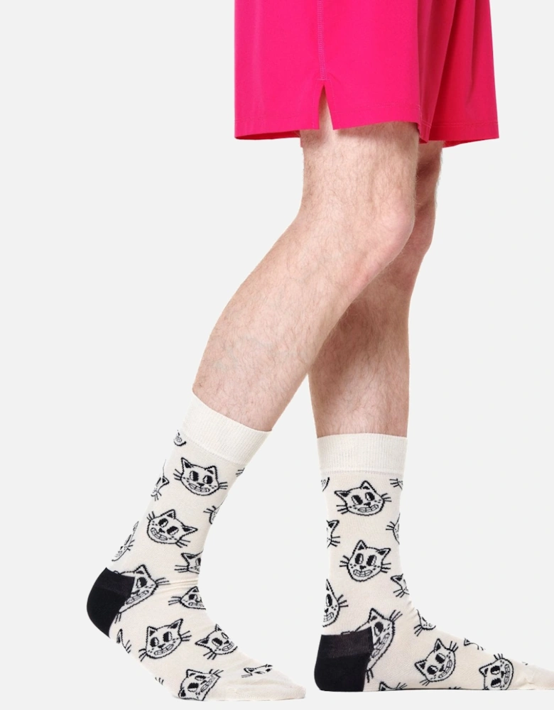 Cat Socks, Cream/black